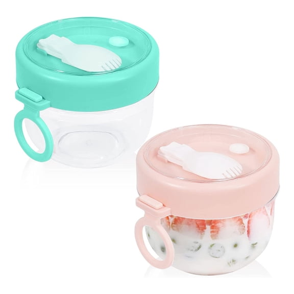 2 Pcs Breakfast Cup Overnight Oat Containers with Lids and Spoons Large Capacity Airtight Jars for Milk, Cereal, Fruit