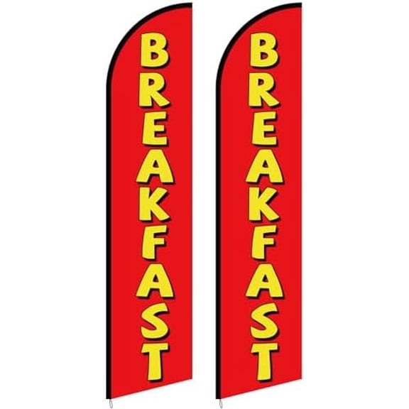 2 Pcs Breakfast Flag Banner, 12ft x 2.5ft, Breakfast Swooper Flag Special Restaurant Advertising Feather Banner Advertising Flags for Outside, Businesses and Fairs (Pole Not Included)$$Other