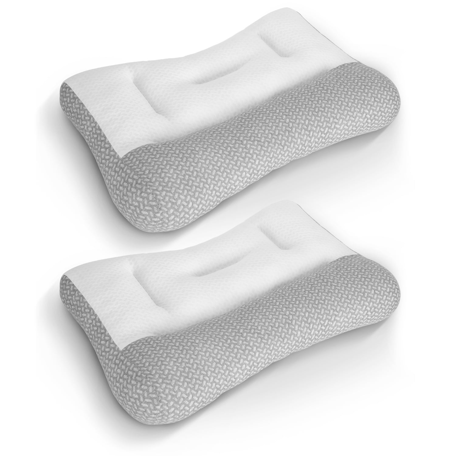 2 Pcs Breathable Mesh Ergonomic Sleep Pillow, Dual-Sided High & Low Zoned Support with Ear Slot, Down-Alternative Fiber Fill for Side Back Belly Sleepers