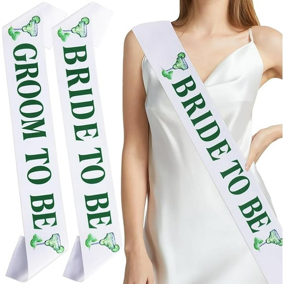 2 Pcs Bride to Be and Groom to Be Sash Set - Green Cocktail Theme Bachelorette & Bachelor Party Sashes for Bridal Shower Wedding Hen Party Decorations Engagement Gifts Supplies