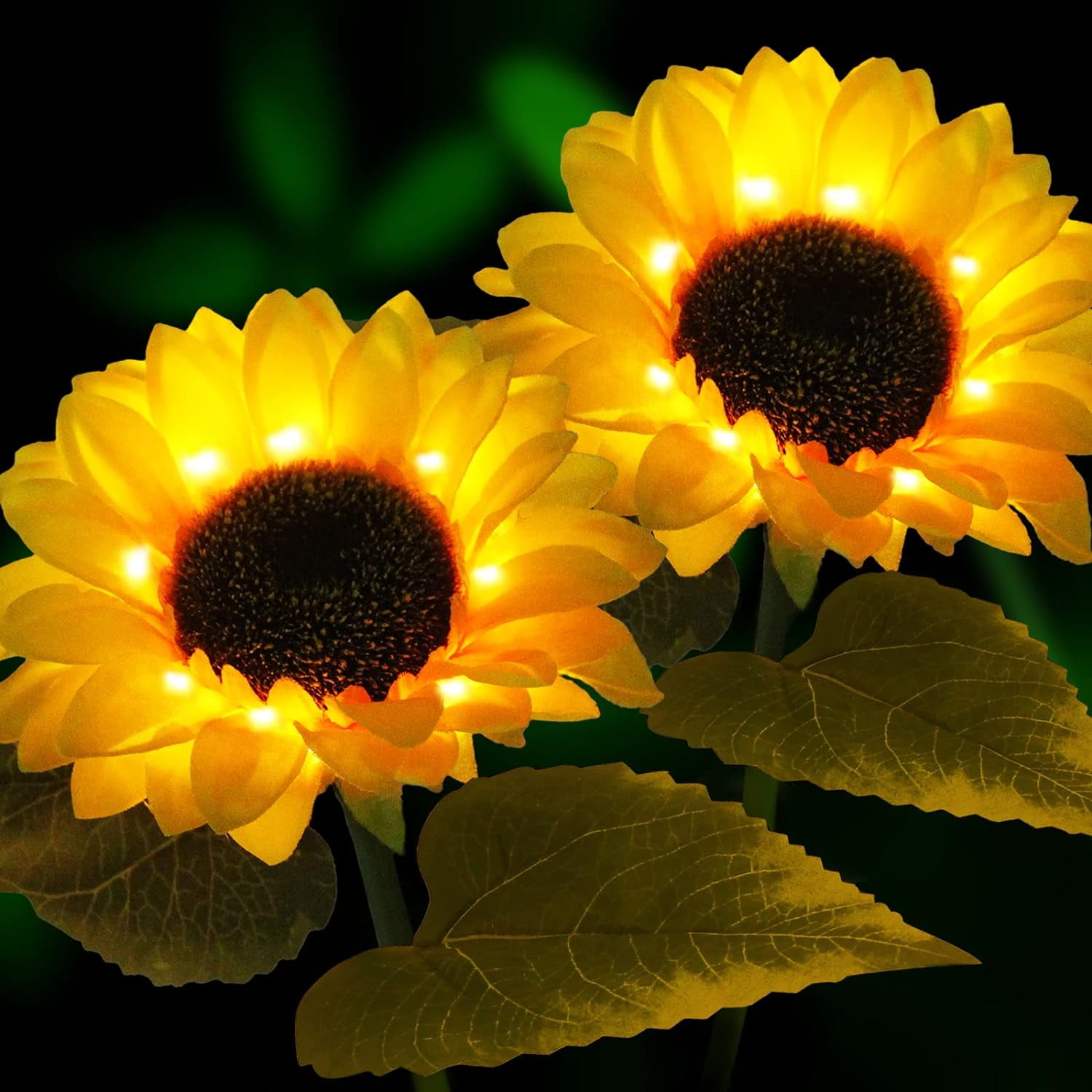 2 Pcs Bright Sunflower Shape Solar LED Lights, Solar Sunflower Lights ...