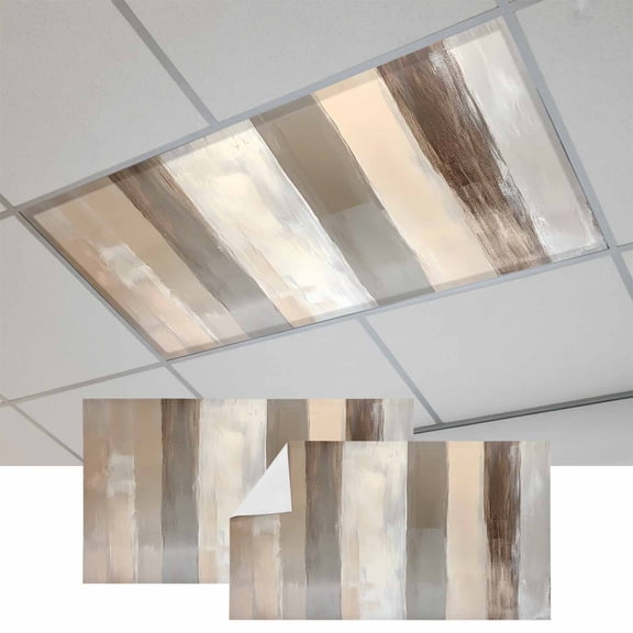 2 Pcs Brown Grey Fluorescent Light Covers Abstract Neutral Textured Modern Minimalist Magnetic Light Covers for Ceiling Lights 4 x 2 ft Drop Ceiling Lights Cover Shade for Office, Home, Hospital