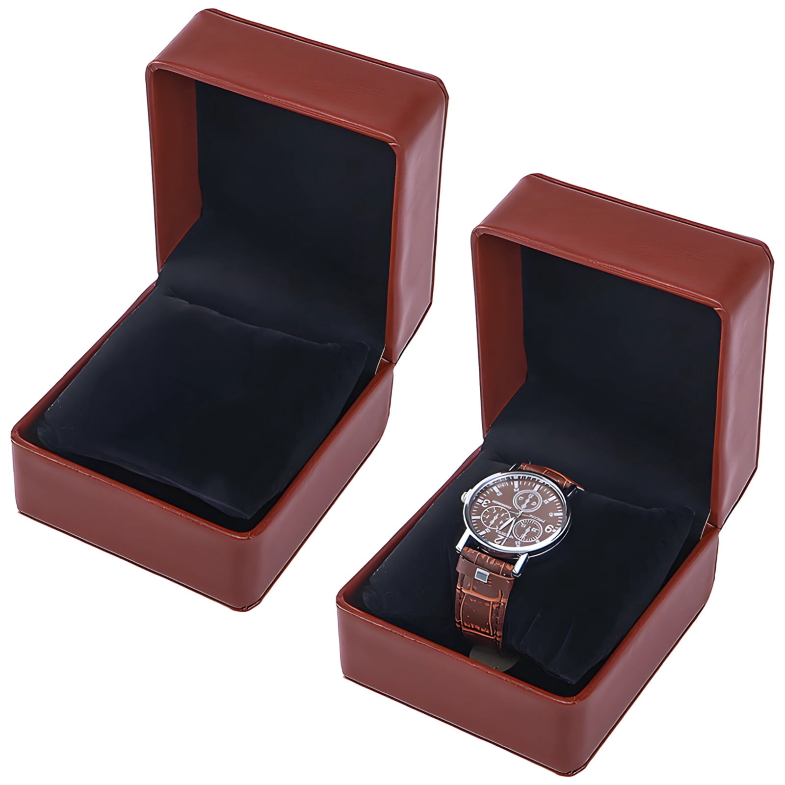 Single Watch Storage 2 Pcs Brown PU Leather x Organizer, Round Corner Design, Closure with ...