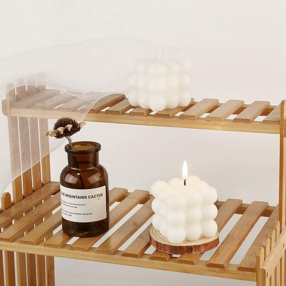 2 Pcs Bubble Candle + Wooden Slices, Home Decoration White Handmade Cube for Bedroom Bathroom Decorations Soy Candles Set