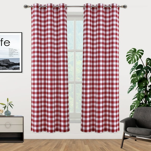2 Pcs Buffalo Plaid Curtains, Rod Pocket Light Filtering Checkered Curtain Drapes