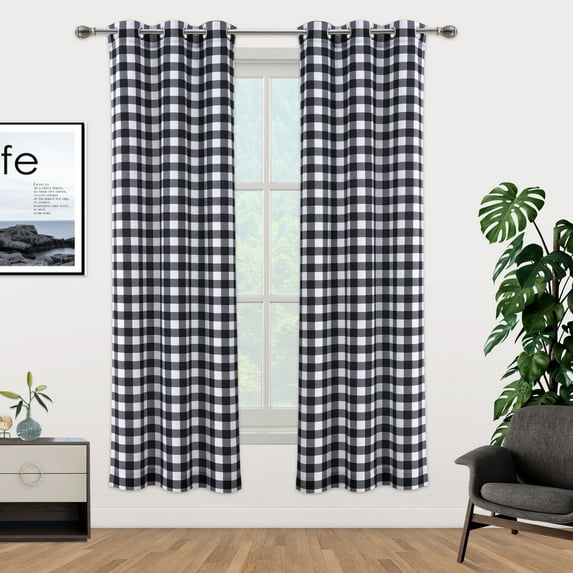 2 Pcs Buffalo Plaid Curtains, Rod Pocket Light Filtering Checkered Curtain Drapes