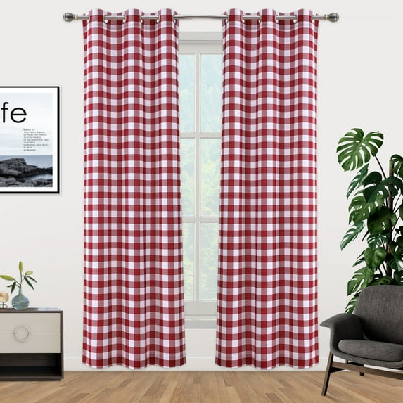 2 Pcs Buffalo Plaid Curtains, Rod Pocket Light Filtering Checkered Curtain Drapes