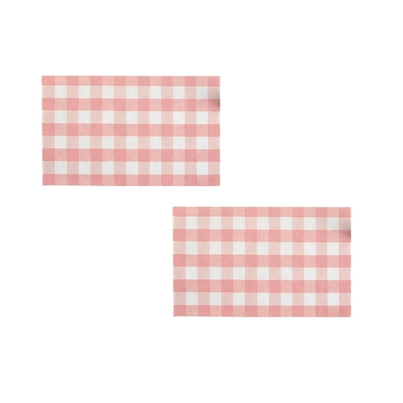 2 Pcs Buffalo Plaid Outdoor Rug, Checkered Front Porch Mat Machine Washable, Layered Doormat for Kitchen Farmhouse Entryway, Spring Fall Welcome Mat for Indoor Outdoor Use(Pink,35"x59")