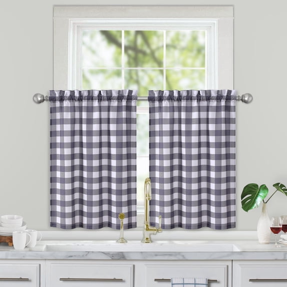 2 Pcs Buffalo Plaid Tier Curtain, Gingham Rod Pocket Print Checkered Small Curtain