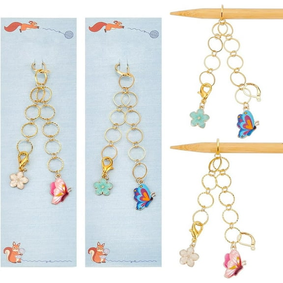 2 Pcs Butterfly Knitting Row Counter Chains 2 Pcs Flower Chain Row Counter Knitting Stitch Counter Stitch Counters for Knitting Crochet Tracking Project Progress 1set
