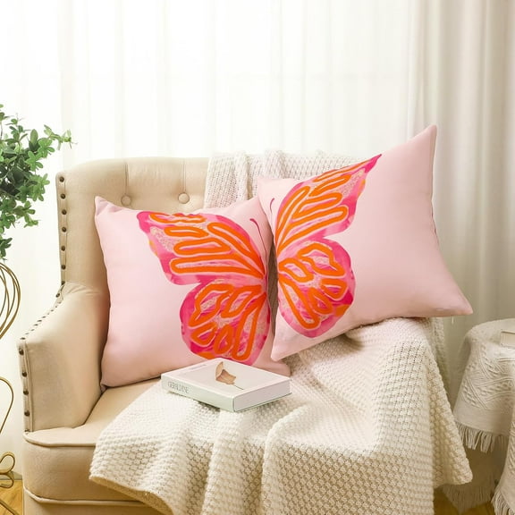 2 Pcs Butterfly Preppy Decorative Throw Pillow Covers 18 x 18 Inch Butterfly Decor for Girls Room Print Cushion Covers Case for Bedroom Home Room Decor