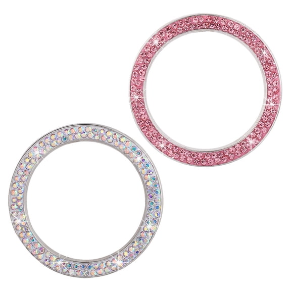 2pcs Push Start Button Cover with Rhinestone Decoration Ring for Ignition Button