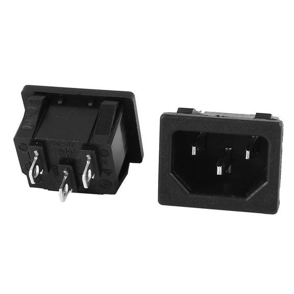 2 Pcs C14 Male Plug 3P Panel Mounting Power Socket Adapter 250V 10A Black