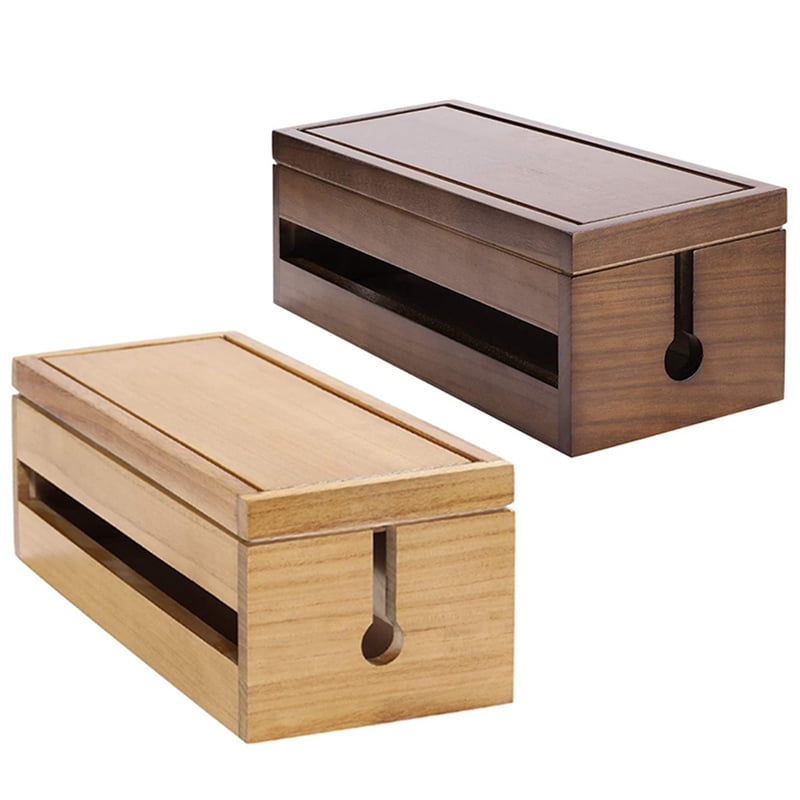 2 Pcs Cable Management Box Wooden Cord Organizer Box for Extension Cord Power-Wood Color & Coffee Color