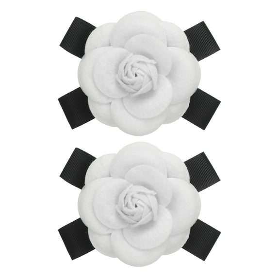 2 Pcs Camellia Flower Brooch for Women Vintage Bow Pin Fabric Rose White
