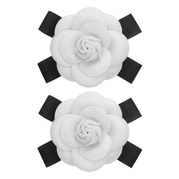 2 Pcs Camellia Flower Brooch for Women Vintage Bow Pin Fabric Rose White