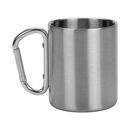2 Pcs Camping Mug, Outdoor Coffee Cup 300ml with Carabiner Handle Double Layer Cup Stainless Steel for Climbing Hiking Trekking