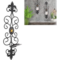 2 Pcs Candle Sconces Wall Decor, Black Candle Holder for Pillar, Rustic Decorative Wall Mounted Metal Tealight Candles Holders Set, for Living Room, Farmhouse, Fireplace, Wedding, Home Decoration