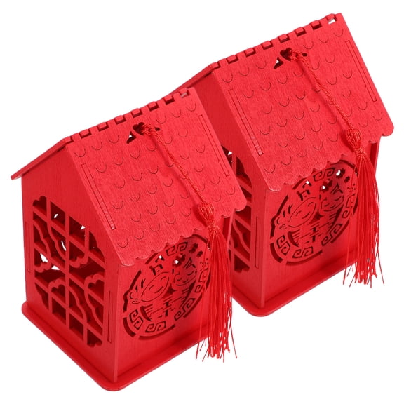 KALLORY Wooden Word Box Chinese Style Red 2Pcs for Party and Wedding Use