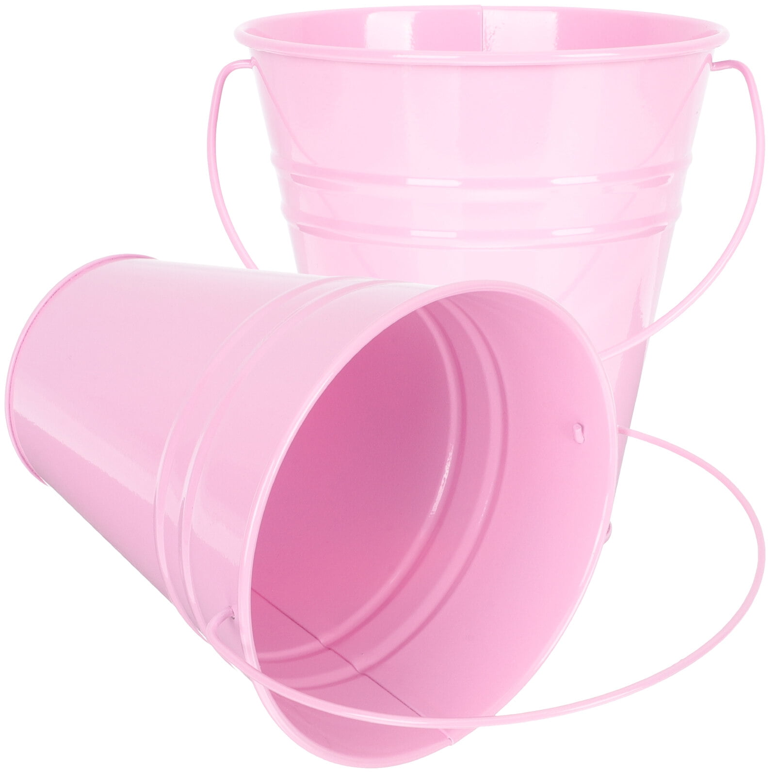 2 Pcs Candy Color Iron Bucket Plant Stand Flower Pots Outdoor Desktop