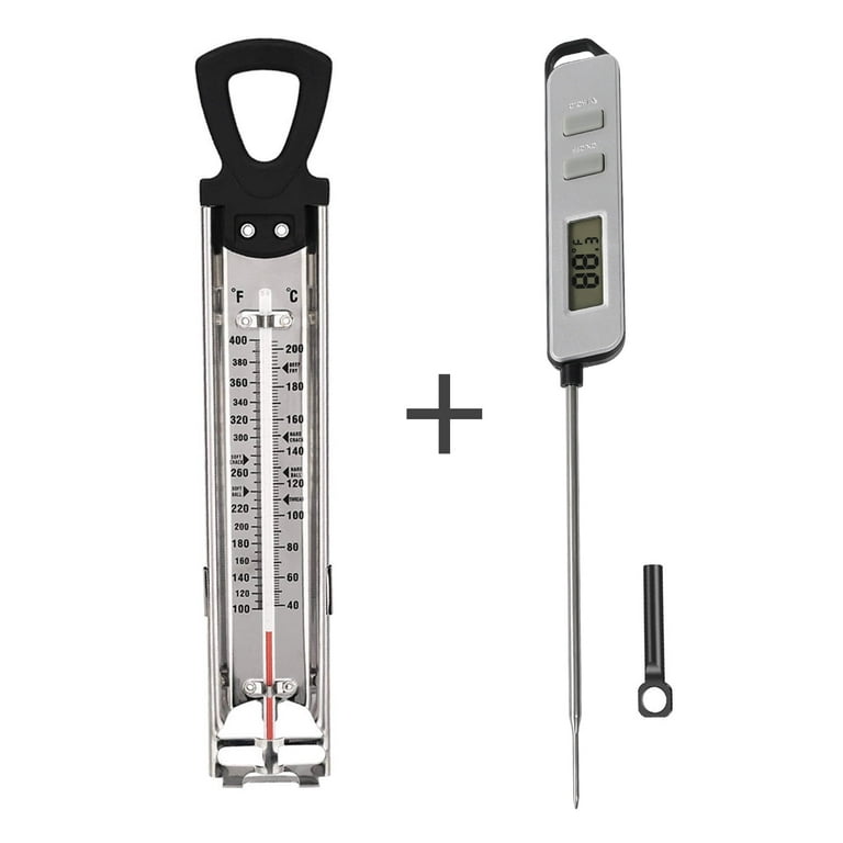 2 Pcs Candy Thermometer Meat Thermometer for Candy and Cooking Food & Digital Meat Thermometer, Size: Candy + Meat, Black
