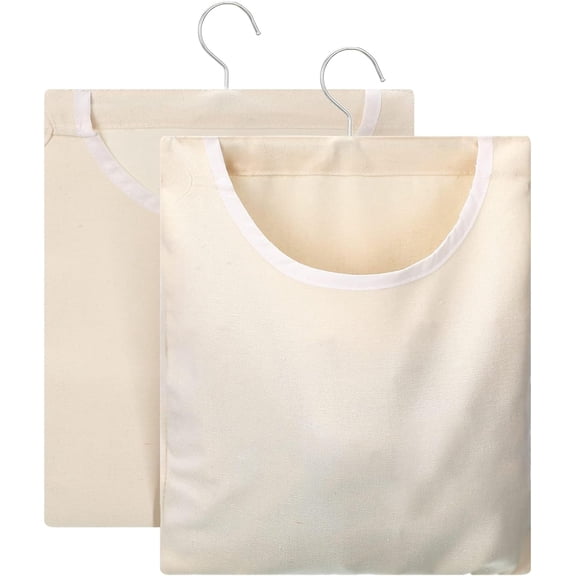 2 Pcs Canvas Clothespin Bag with Hanging Hook for Clothesline Outdoor 15 x 11 Inch Summer Laundry Clothes Pin Holder Portable Pin Hanging Bag Pin Storage Organizer for Home Balcony Travel,Beige
