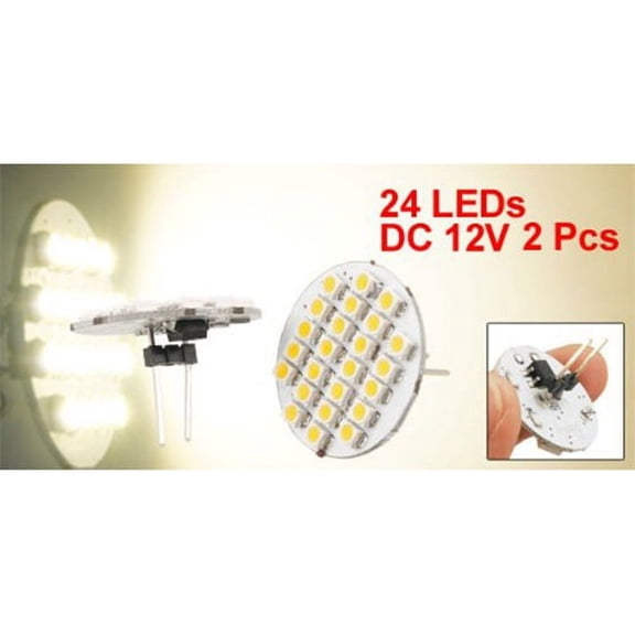 2 Pcs Car Auto Warm White 1210 SMD 24 LEDs Vertical G4 Back Pin Light Bulb