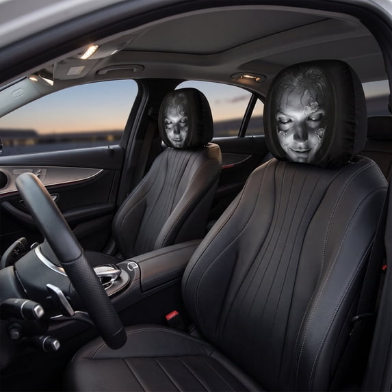 2 Pcs Car Headrest Covers, Funny Halloween Ghost Face Auto Seat Headrest Protector, Soft Polyester Fabric Stretchy Seat Head Rest Cover for Car Vehicle Truck SUV