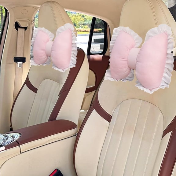 2 Pcs Car Headrest Pillow for Women Cute Car Neck Pillow Bowknot Shaped Comfortable Neck Support for Driving Travel Driver Chair