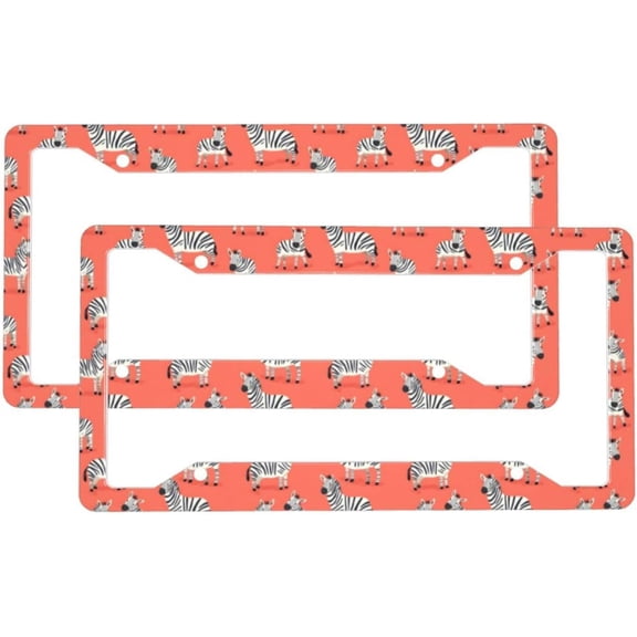 2 Pcs Car License Plate Frames for Women Men - Cute Zebra Print Solid Aluminum License Plate Cover for Car Accessories for Women Men with Screws and Fasteners