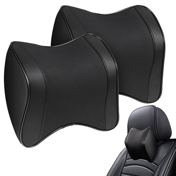 2 Pcs Car Neck Pillow, Faux Leather Car Headrest Pillow, Memory Foam Neck Pillow for Car, Breathable Design, Adjustable Strap, Universal Fit, 8.7 x 8.5 x 3.5 in