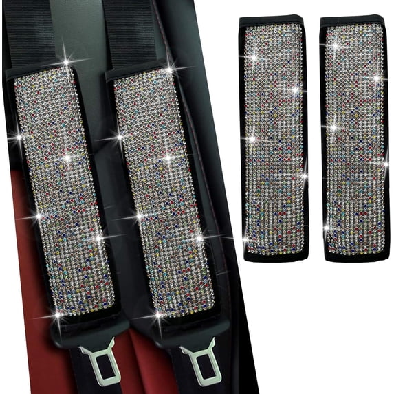 2 Pcs Car Seat Belt Covers, Universal Car Seat Belt Pads Cover, Car Seat Belt Strap Cover Shoulder Pad, Bling Seat Belt Covers for Women, Car Interior Accessories, Multi-Color