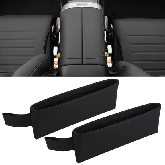 2 Pcs Car Seat Gap Organizer, PU Leather Console Side Pocket, Universal Seat Gap Filler Storage Box for Phone Keys Wallet Sunglasses, Interior Accessories Catcher