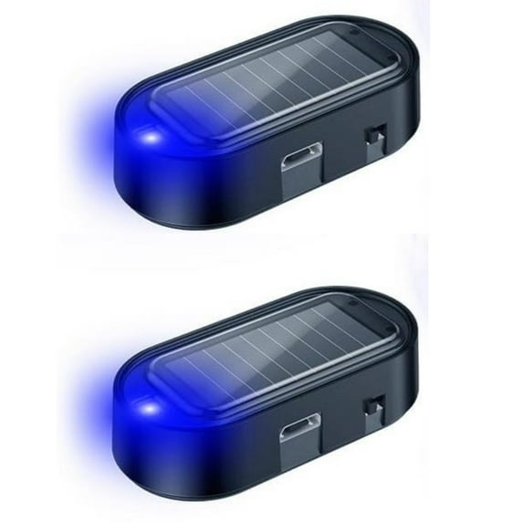 2 Pcs Car Solar Power Simulated Dummy Alarm, Anti-Theft LED Flashing Security Light Fake lamp with USB Charger Port, Red
