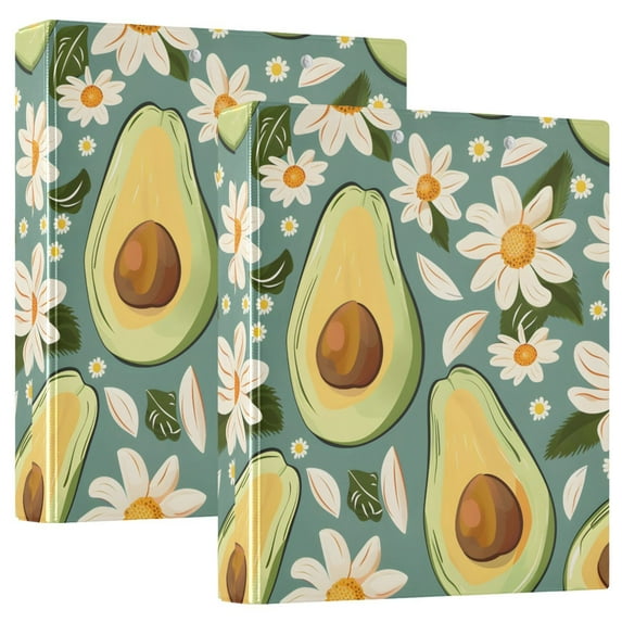 2 Pcs Cartoon Avocado and Daisy Hardcover 3 Ring Binder 1.5” Round Rings Binder Organizer Letter Size Paper Pockets School Office Supplies
