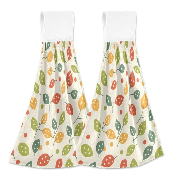 2 Pcs Cartoon Colorful Leaves Kitchen Hand Towels with Hanging Loops Absorbent Soft Fast Drying Decor Bath Towels