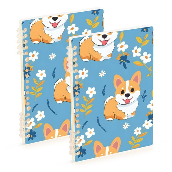 2 Pcs Cartoon Corgi Dog and Flower Spiral Notebooks 60 Sheets 120 Pages A5 Journal Notepad 8.3x5.7 Inch Thick Adjustable College Ruled Paper