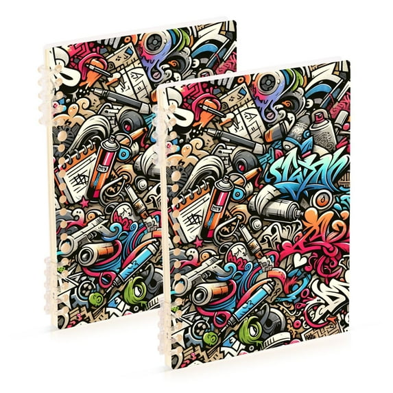 2 Pcs Cartoon Graffiti Doodle Spiral Notebooks 60 Sheets 120 Pages A5 Journal Notepad 8.3x5.7 Inch Thick Adjustable College Ruled Paper