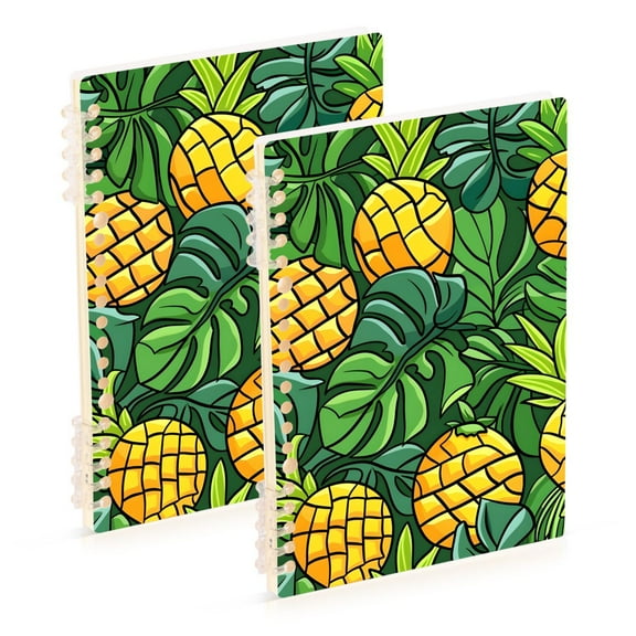 2 Pcs Cartoon Pineapple and Tropical Leaves Spiral Notebooks 60 Sheets 120 Pages A5 Journal Notepad 8.3x5.7 Inch Thick Adjustable College Ruled Paper