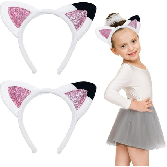 2 Pcs Cat Ears Headband, Sequin Shiny Cat Ear Hair Hoops, Cute Bling Kitty Hairbands, Cat Hair Bands Hair Accessories, for Carnival, Theme Party, Halloween Women Girls