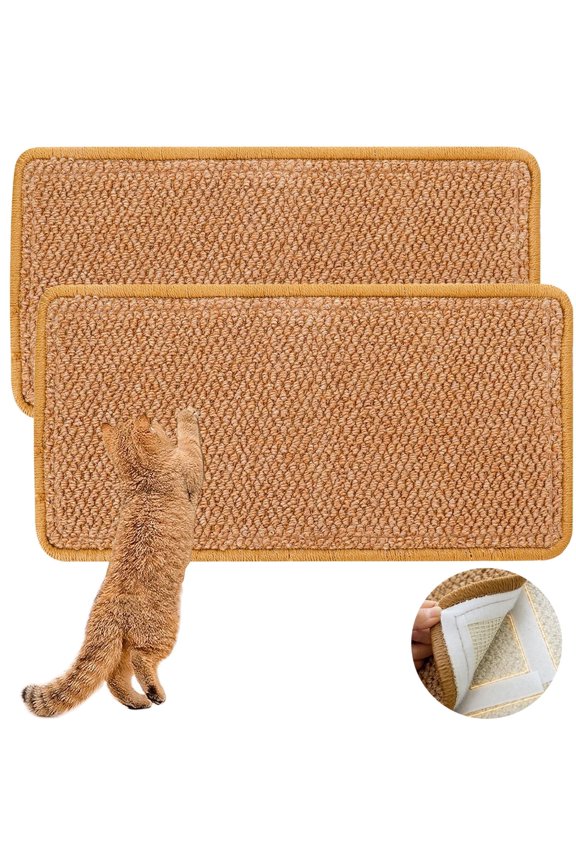 2 Pcs Cat Scratcher Mat, 23.6 x 11.8" Natural Sisal Scratching Mat with Velcro Tape, Horizontal Cat Scratch Mat Cat Scratching Pad Protect Couch and Carpets