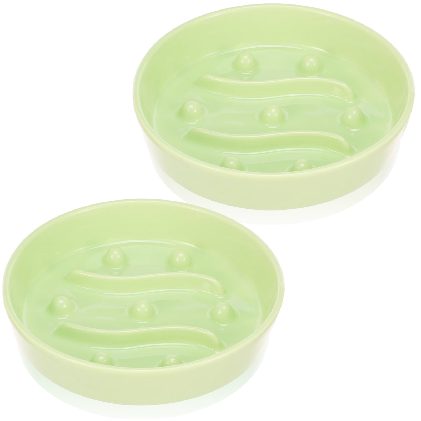 2 Pcs Cat Slow Feeder Bowl Smooth Ceramic Cat Food Bowl Slow Feeder with Nonslip Bottom，Keeps Pets Busy and Prevents Puppy Overeating