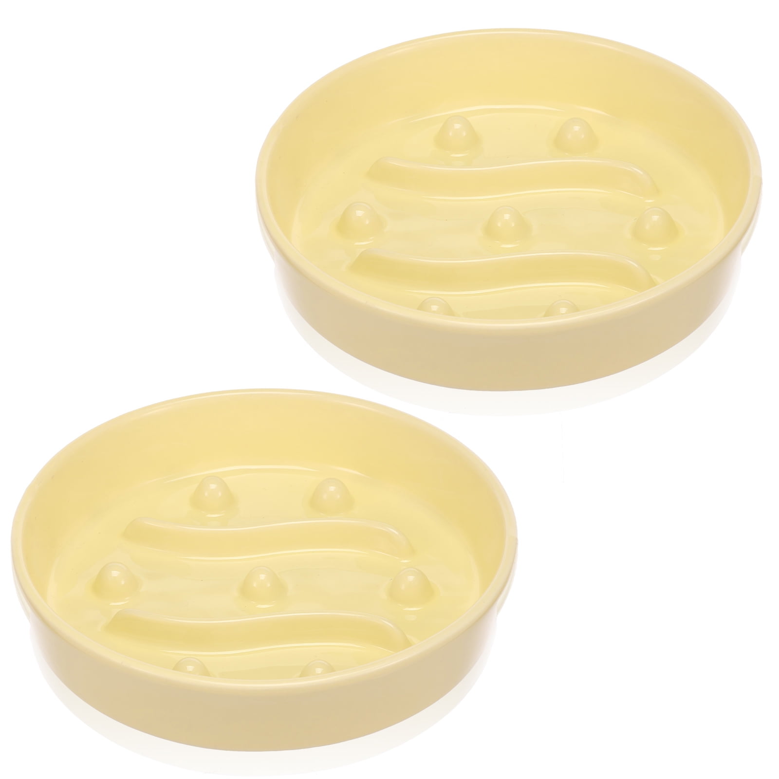 2 Pcs Cat Slow Feeder Bowl Smooth Ceramic Cat Food Bowl Slow Feeder with Nonslip Bottom，Keeps Pets Busy and Prevents Puppy Overeating