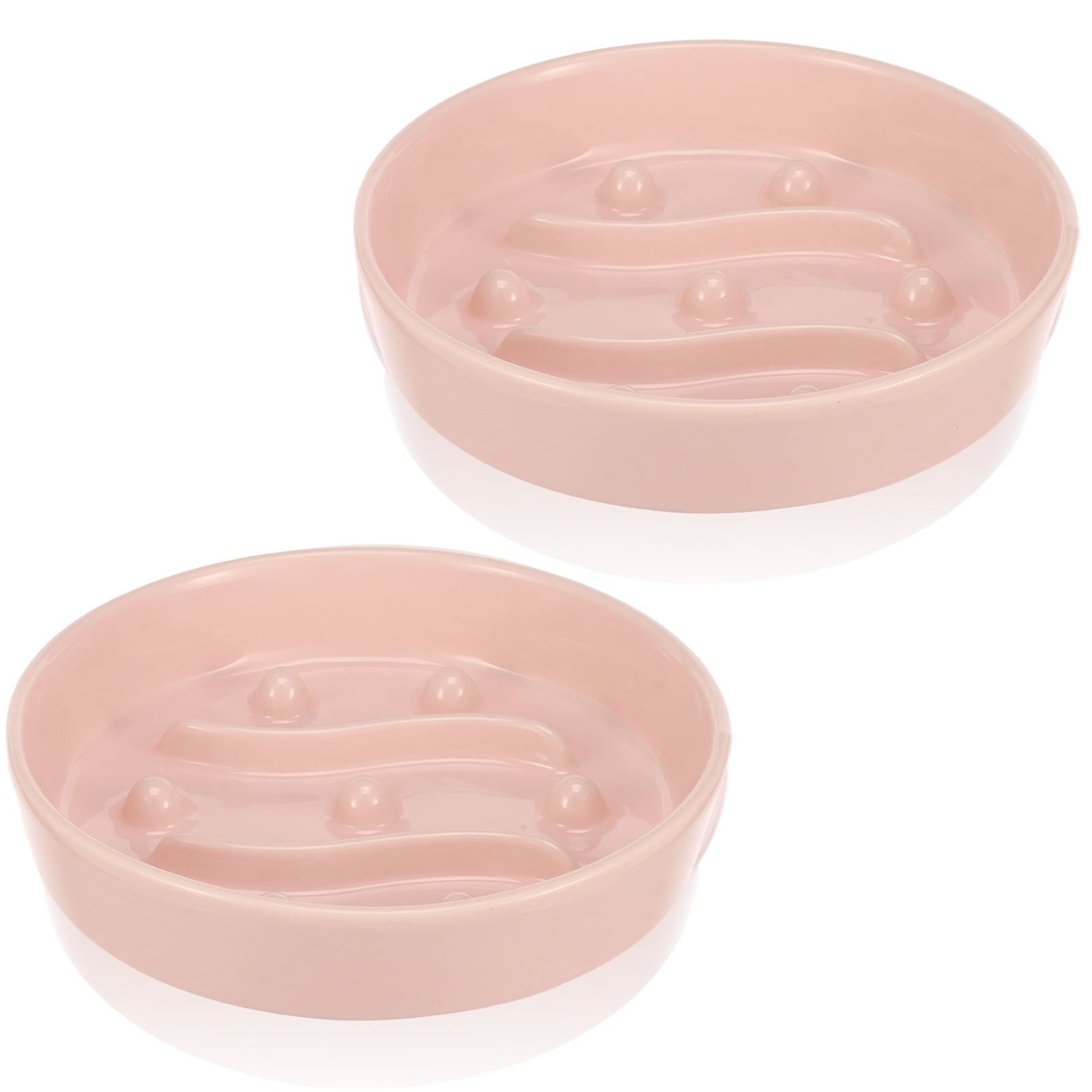 2 Pcs Cat Slow Feeder Bowl Smooth Ceramic Cat Food Bowl Slow Feeder with Nonslip Bottom，Keeps Pets Busy and Prevents Puppy Overeating