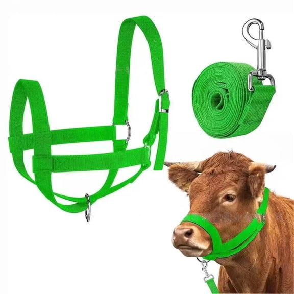 2 Pcs Cattle Traction Halter Bull Bridle Cow Halter with Leading Rope Adjustable Livestock Nylon Calf Halter for Handling Equipment and Suitable for Farm,S,Green
