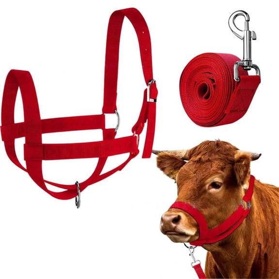 2 Pcs Cattle Traction Halter Bull Bridle Cow Halter with Leading Rope Adjustable Livestock Nylon Calf Halter for Handling Equipment and Suitable for Farm,S,Red
