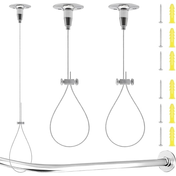 2 Pcs Ceiling Mounted Shower Curtain Rod Support, Sturdy Rustproof Stainless Steel Support, Adjustable 60 Ceiling Suspension Holder for Curved,L-Shaped & Straight Shower Rods(Prevents Sagging)