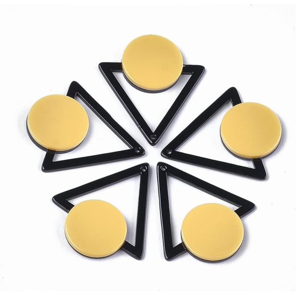 2 Pcs Cellulose Acetate(Resin) Flat Round Pendants Triangle with Flat Round Pendants Jewel Gold Pendants Decoration for Women DIY Necklace Jewelry Craft Making 42.5x37x4mm Hole: 1.5mm diy