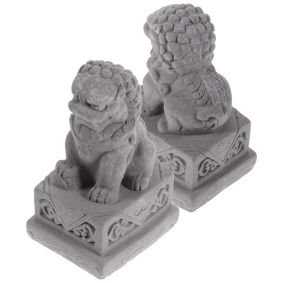 2 Pcs Cement Stone Lion Home Decor Decorative Statue Chinese Office Tabletop Adorns Ornament