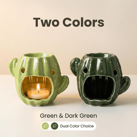 2 Pcs Ceramic Cactus Candle Holder Set, Hollow-Out Design, 3.07 x 3.94 in / 7.8 x 10 cm, Light 0.49 lb / 220 g, Succulent Aromatherapy Diffuser for Home Decor, Living Room, Bedroom